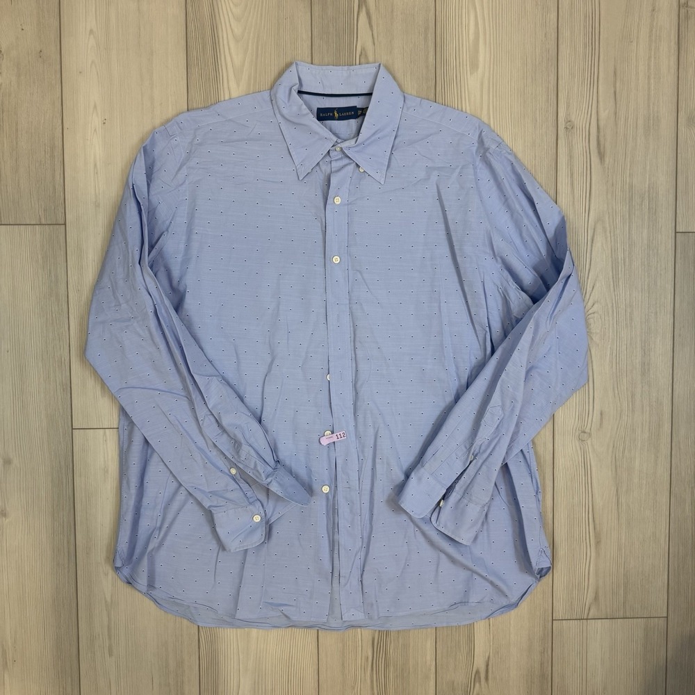 Ralph Lauren XXL Button Down Shirt Printed Blue Cotton Long Sleeve